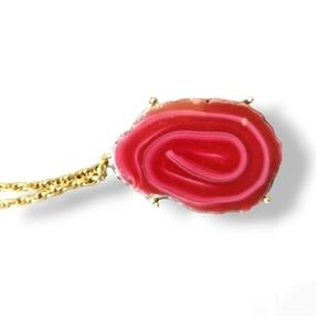 1960s Pink Agate Slice Long Necklace